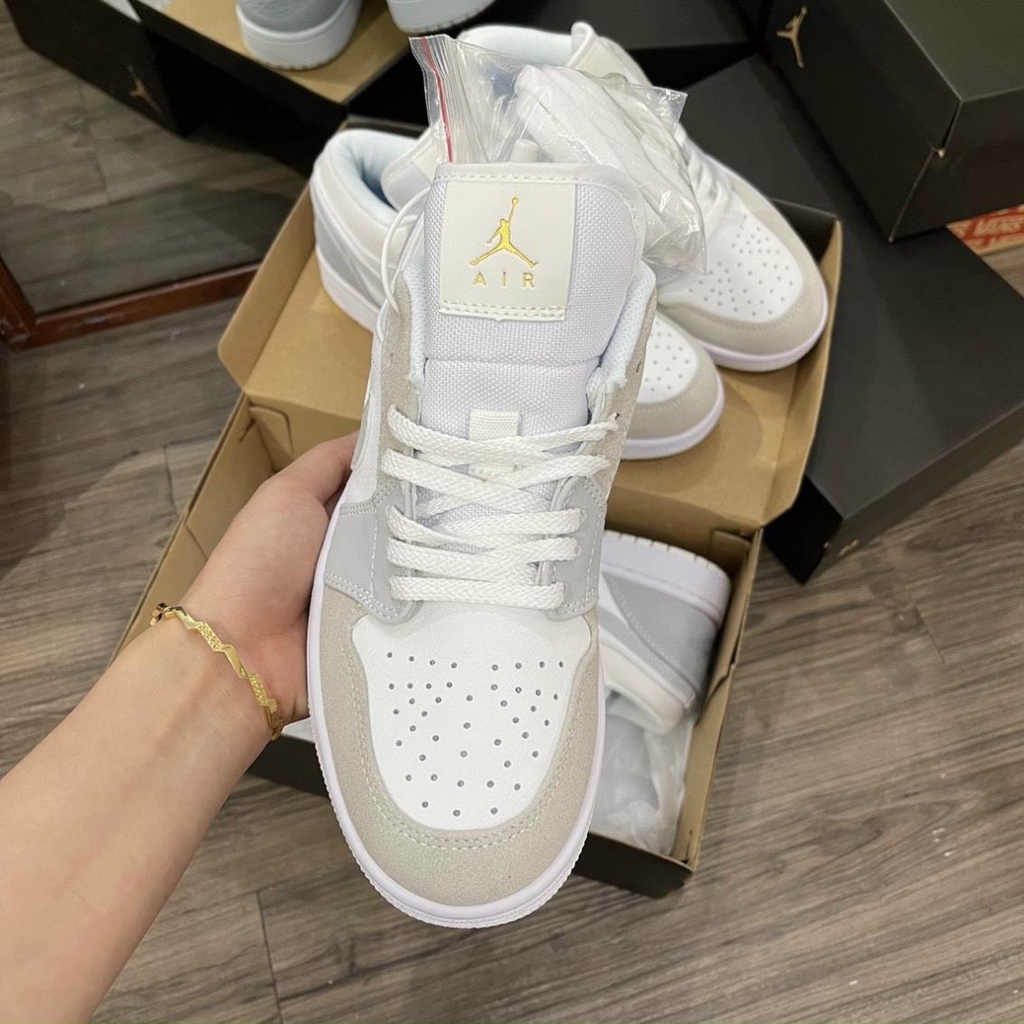 Giày Thể Thao JorDan Xám Xanh Paris Cổ Thấp, Giày Sneaker JD Low Xám Gót Xanh Nam Nữ Mới Nhất - Full Box Bill