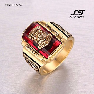 Nhẫn nam mặt sư tử đá đỏ xi mạ mnh012-2-2 không đen không gỉ sét