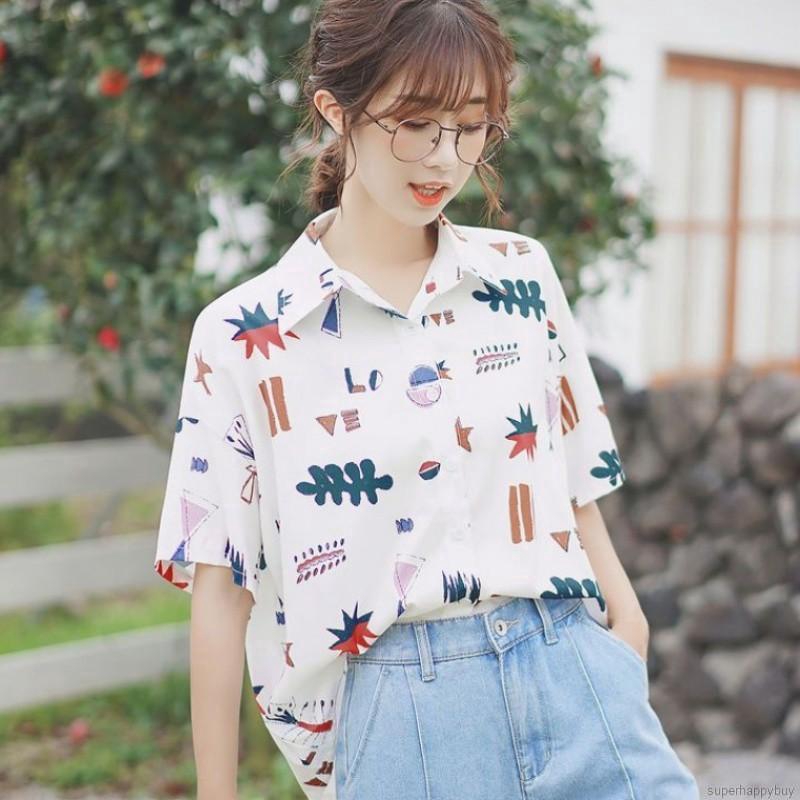 Áo sơ mi trắng in họa tiết hoạt hình phong cách Hàn Quốc cho nữ | BigBuy360 - bigbuy360.vn