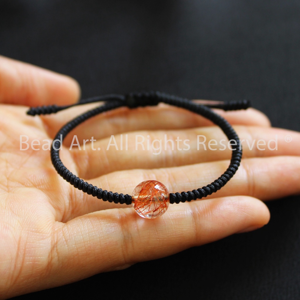 Vòng Tay Thắt Dây TA Tóc Đỏ 9MM Loại AA, Hoả, Thổ, Vòng Tay Phong Thuỷ, Chuỗi Hạt S50 - Bead Art