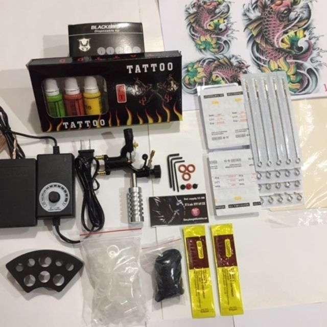 Combo bộ kit 1 máy xăm Rotary Aiheo + bộ 7 màu mực Tattoo Ink
