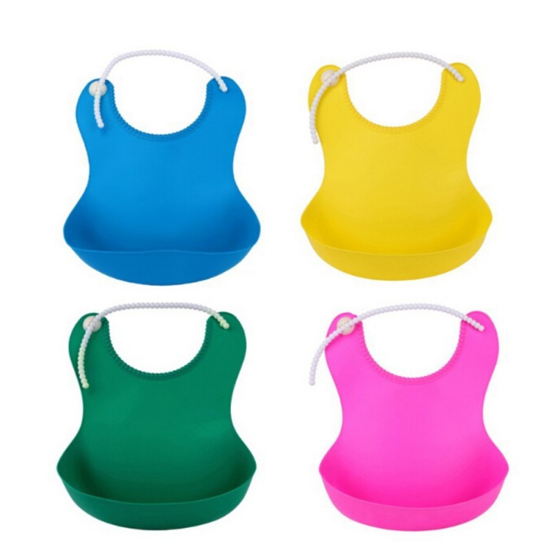 Yếm ăn em bé bằng silicon chống nước nhiều màu sắc dễ thương