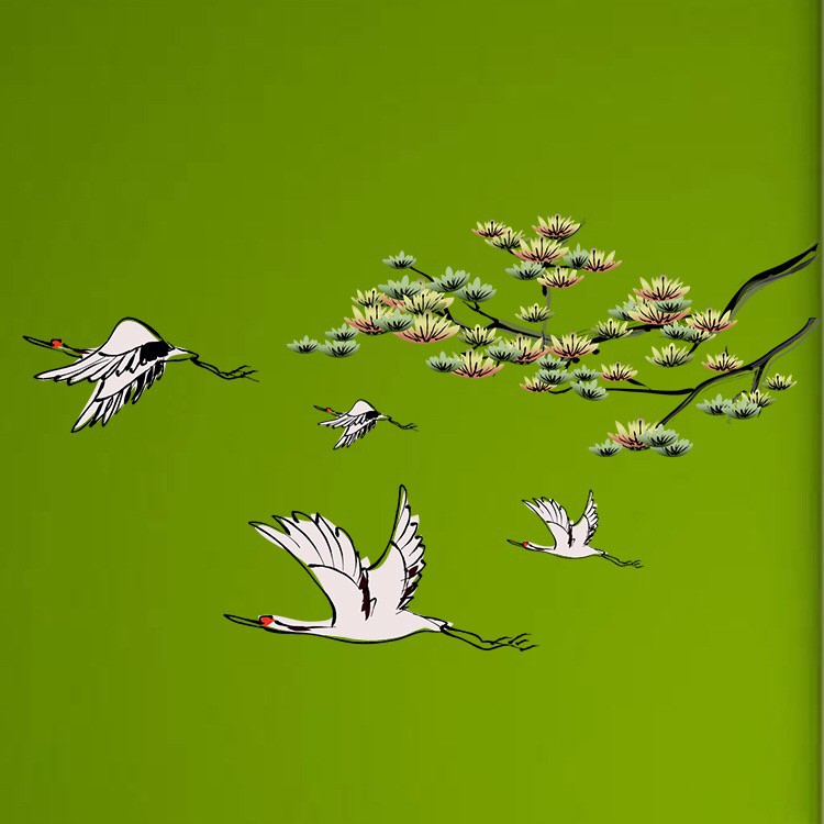 Decal dán kính / tường cao cấp - Chim hạt trắng và cành cây (60x58 )