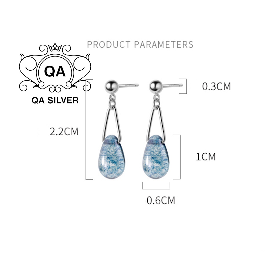 Khuyên tai bạc 925 giọt nước bông mặt đá vân xanh nữ S925 DEWDROP Silver Earrings QA SILVER EA180903