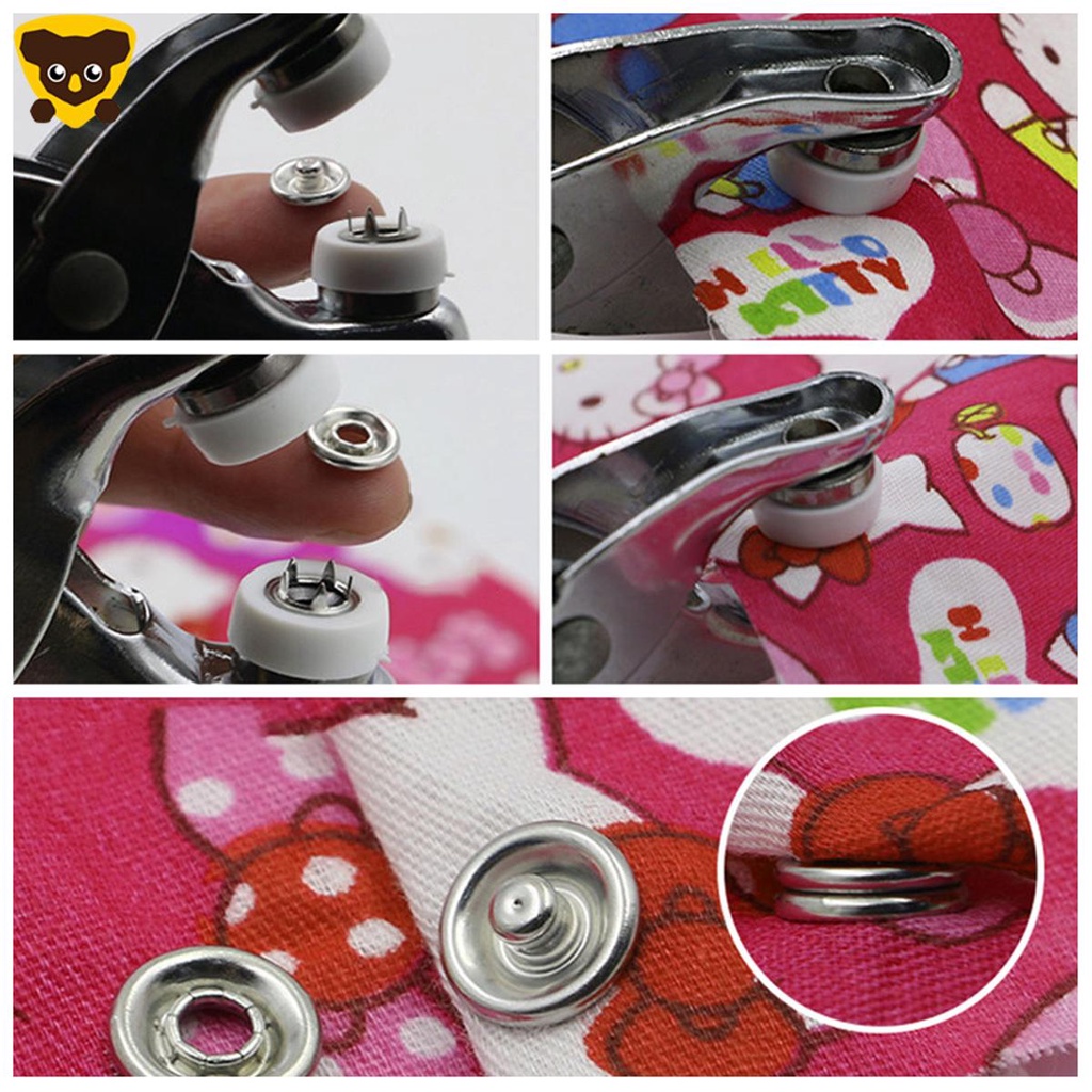 Bộ dụng cụ bắt nút bấm 100 bộ nút bấm 10mm Nút bấm năm móng bằng kim loại với kìm buộc