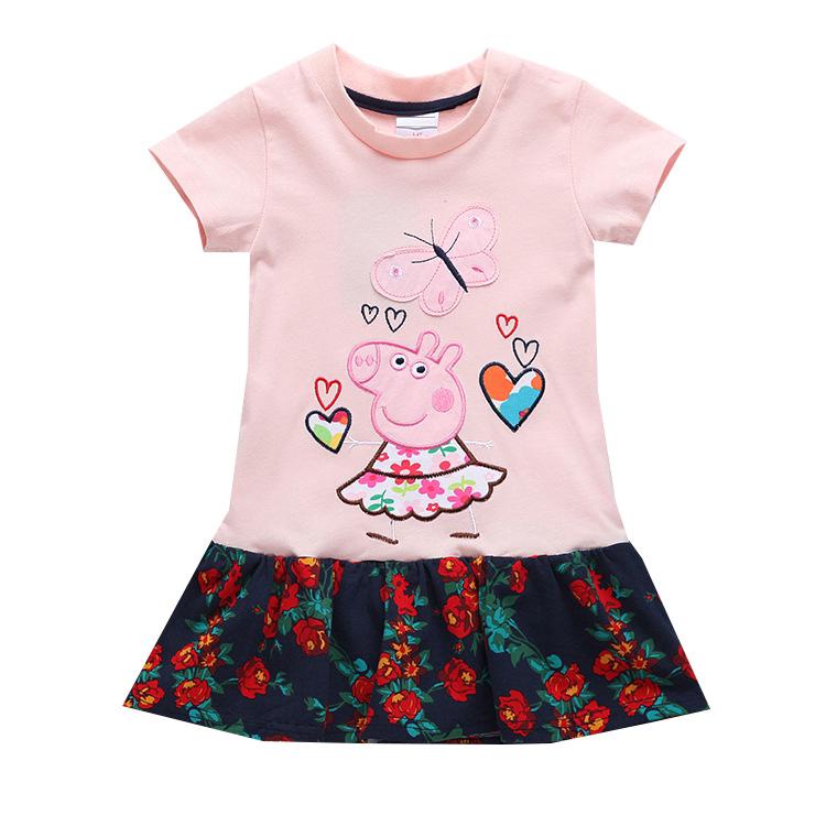 Đầm chữ a xếp ly thêu hình heo peppa đáng yêu cho bé gái
