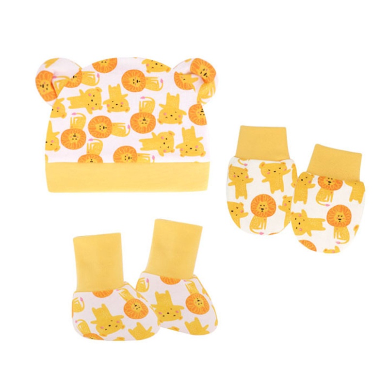 1 Bộ Găng Tay + Mũ + Đôi Găng Tay Bằng Cotton Mềm Mại Chống Trầy Xước Dành Cho Bé Sơ Sinh