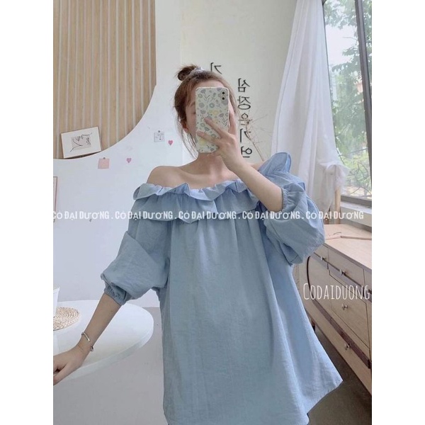 Áo Sơ Mi Trễ Vai Viền  Bèo Tiểu Thư Siêu Xinh | BigBuy360 - bigbuy360.vn