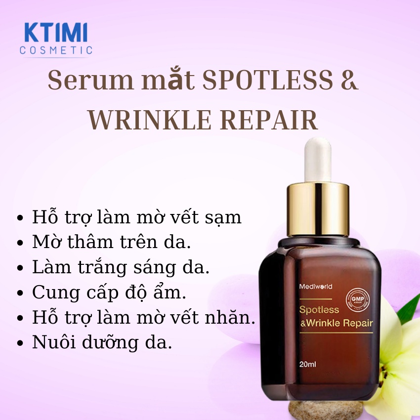 Serum dưỡng mắt Mediworld mờ thâm, giảm bọng mắt, nếp nhăn SPOTLESS & WRINKLE REPAIR - 20ML