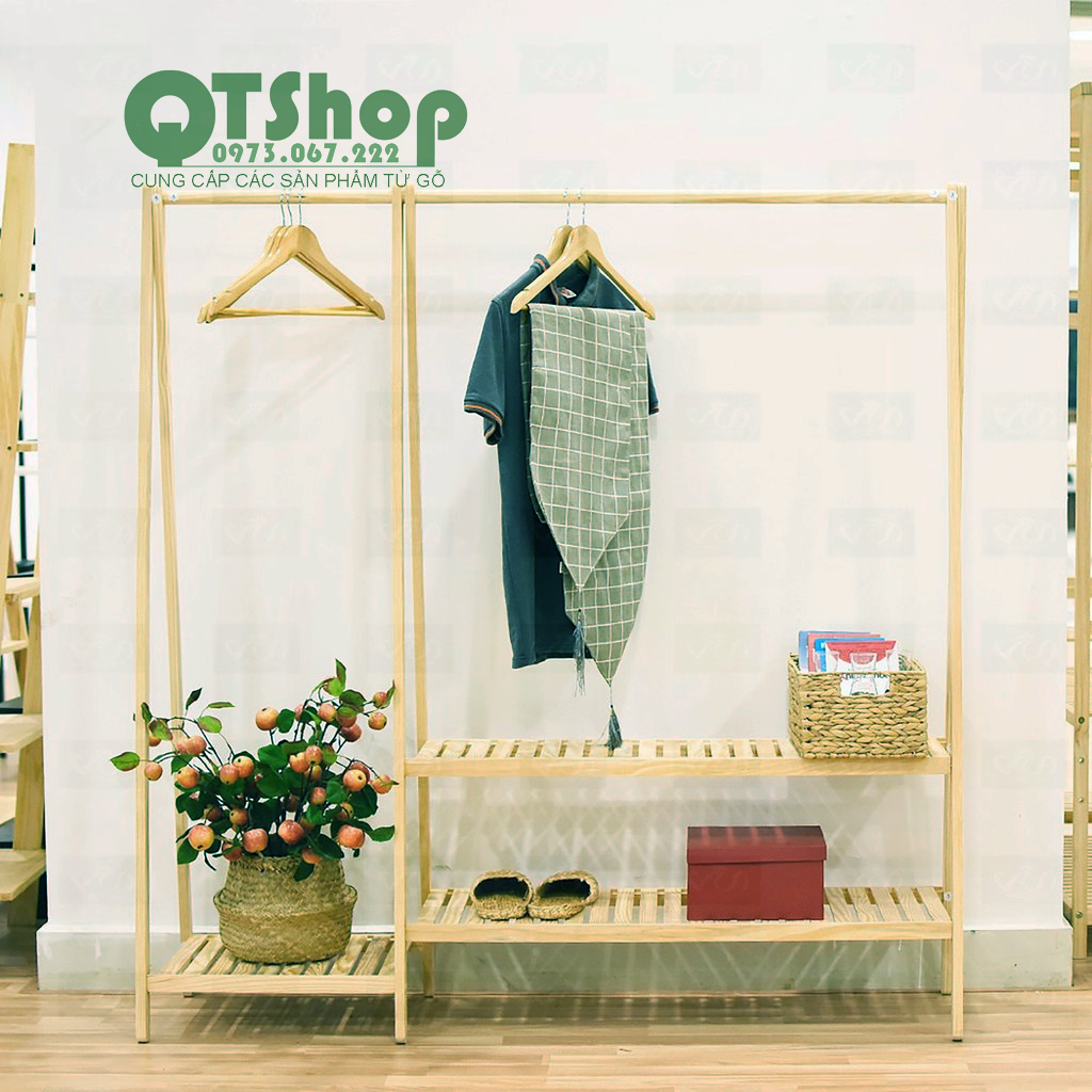 Kệ treo quần áo chữ A đôi-  Gỗ Thông Mỹ Nhập Khẩu - A Hanger 2 in 1 Phong Cách Hàn Quốc