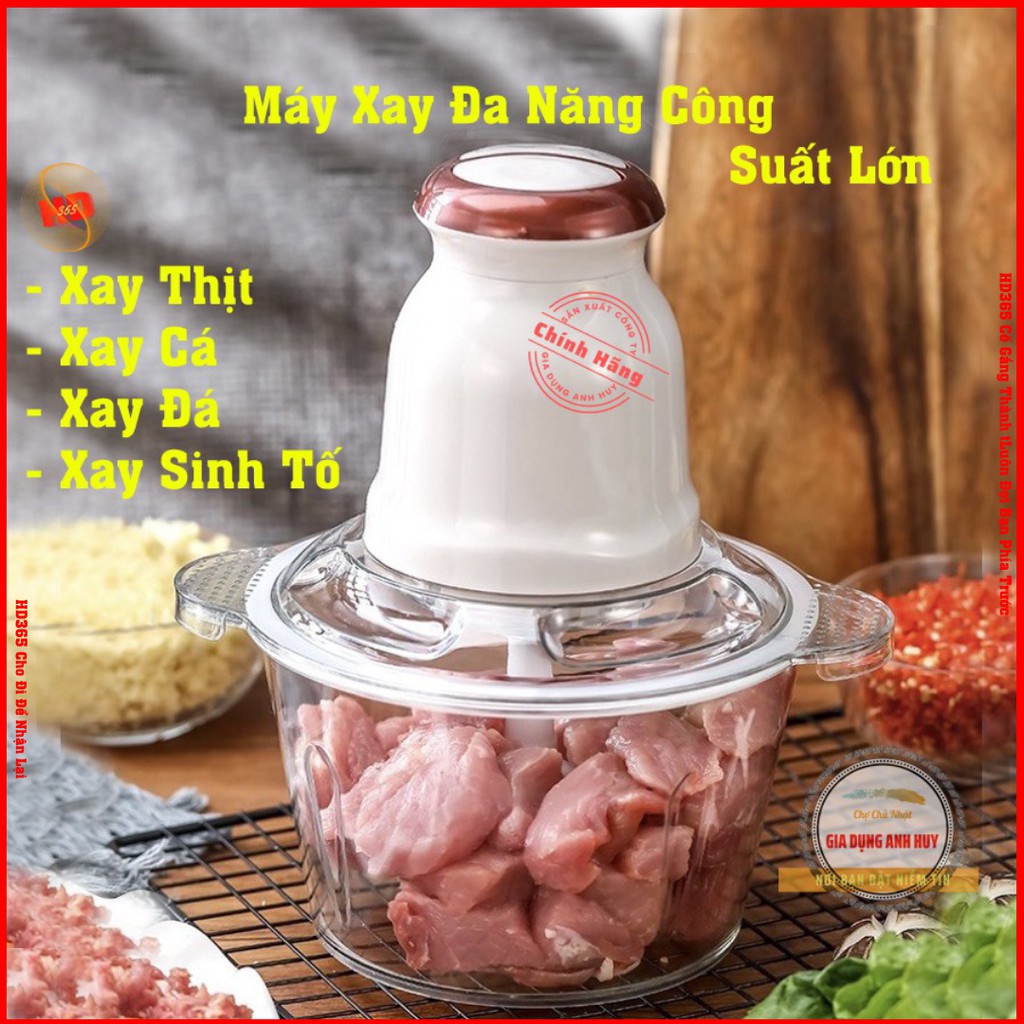 Máy Xay Thịt Xay Cá Đa Năng Công Suất 250W Cối Thủy Tinh 4 Lưỡi Dao Dung Tích 2000ml Hàng Nội Địa - HD365 Cao Cấp