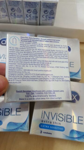 Bộ 3 hộp bao cao su ÔM SÁT SIÊU MỎNG Durex Invisible - 3 cái