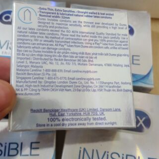 Bao Cao Su ÔM SÁT SIÊU MỎNG Durex Invisible - 3 cái