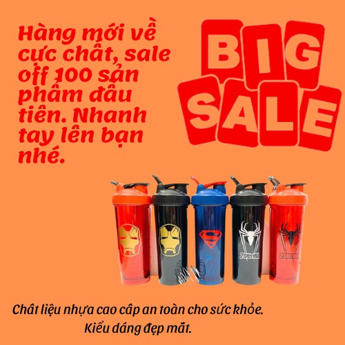 Bình Lắc Tập Gym ⭐️Bình nước đa năng⭐️ Bình lắc Shaker Thể -Siêu Anh Hùng Marvel 700ml (Chất liệu nhựa cao cấp)