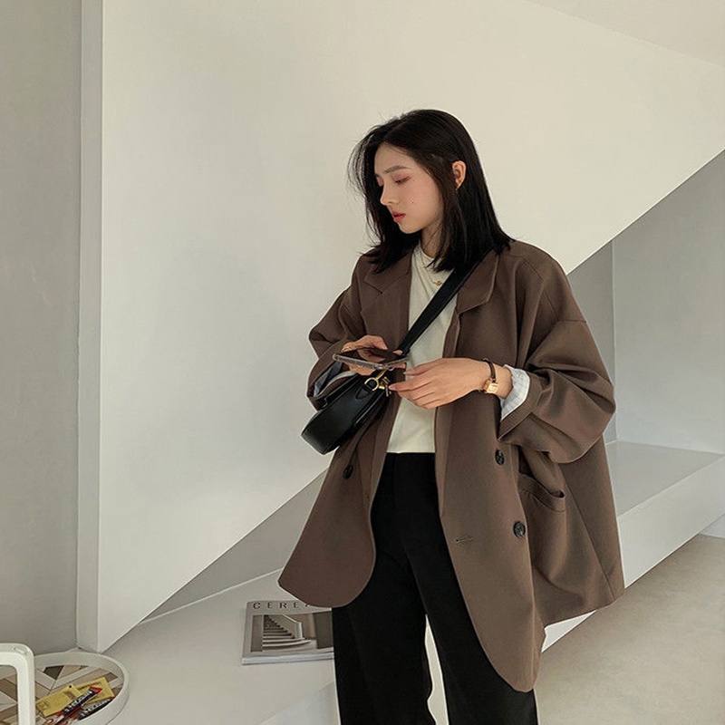 Áo khoác IELGY màu trơn dáng rộng thời trang dành cho nữ