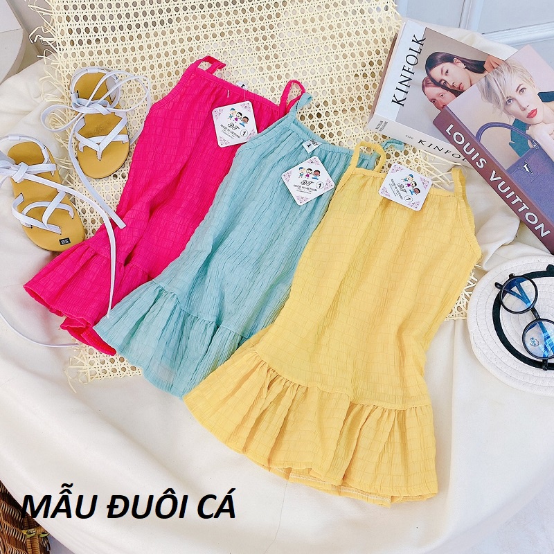 Váy 2 dây maxi yếm đũi xốp 4 mầu Xanh, Tím, Cam và Hồng 8-32kg XHN969