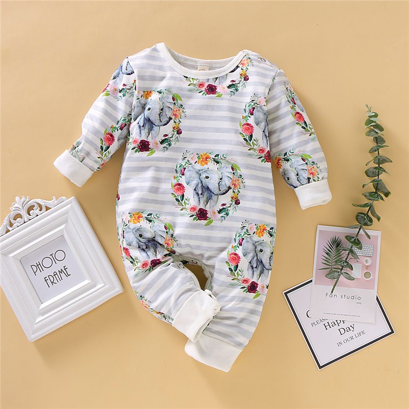 Romper Mikrdoo thiết kế dài tay in họa tiết hoạt hình dễ thương cho bé 0-18 tháng tuổi