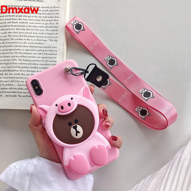 Ốp điện thoại có dây đeo và ví nhỏ họa tiết hoạt hình xinh xắn cho Samsung Galaxy A20s A10s A50 A30S A50S