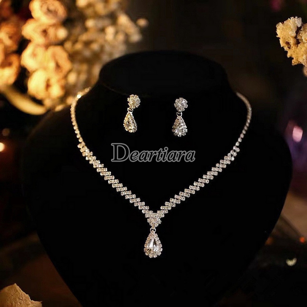 Set vòng cổ + cặp hoa tai phong cách xinh xắn thời trang cho cô dâu