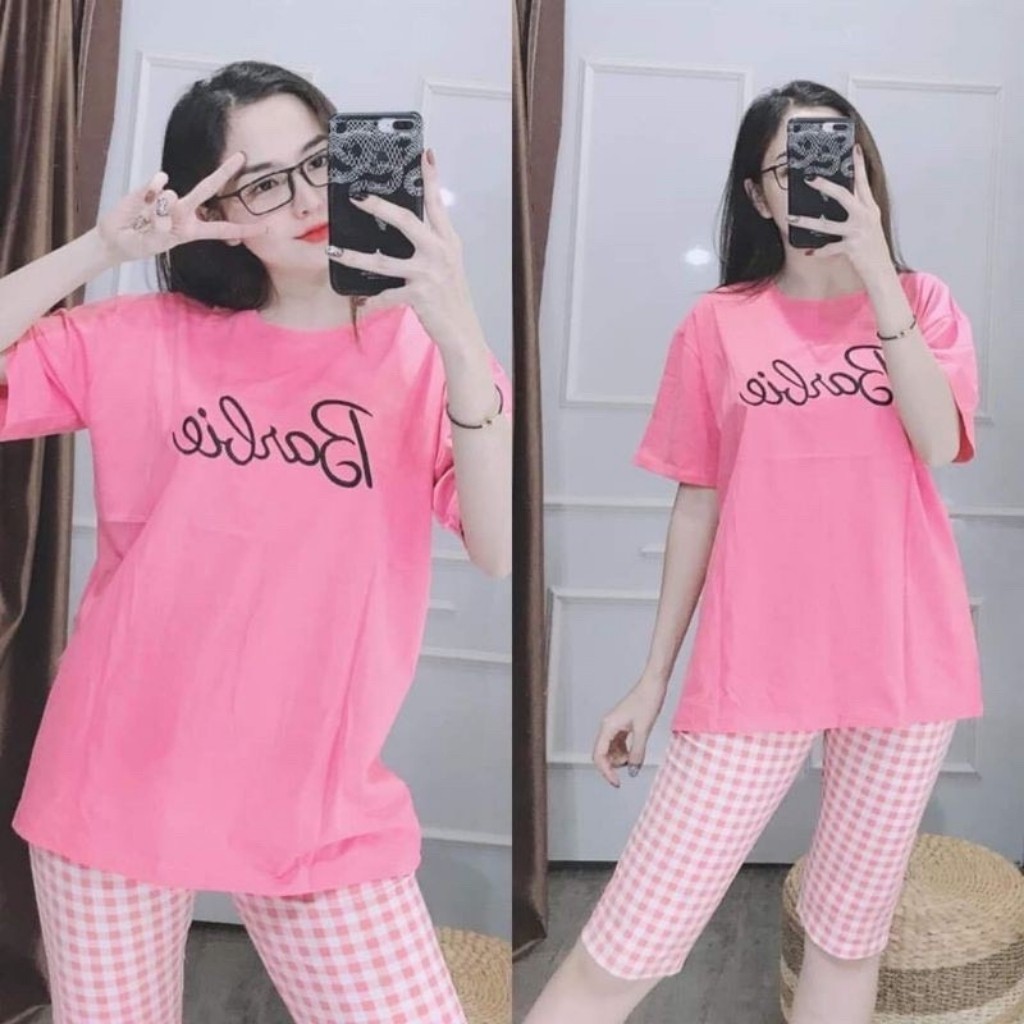 Đồ bộ nữ đồ mặc nhà đẹp dễ thương bigsize AD04 Set ngố đồ bộ nữ thun thể thao quần lửng caro cotton co giãn ESHOP