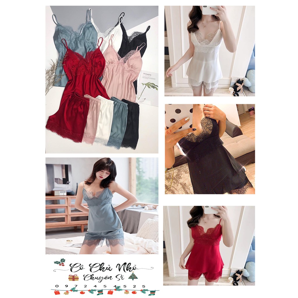 [Ship Nhanh 2h] [LL 154] Bộ ngủ mặc nhà có mút ngực - đồ bộ sexy satin quảng châu - cô chủ nhỏ chuyên sỉ