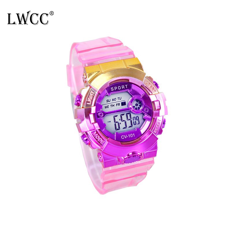 Đồng hồ đeo tay LWCC điện tử có đèn LED cầu vồng nhiều màu sắc tùy chọn thời trang dành cho nữ