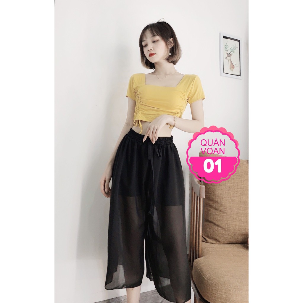 Quần ống rộng nữ chất voan siêu mềm mướt lưng thun phối nơ dễ thương QV01