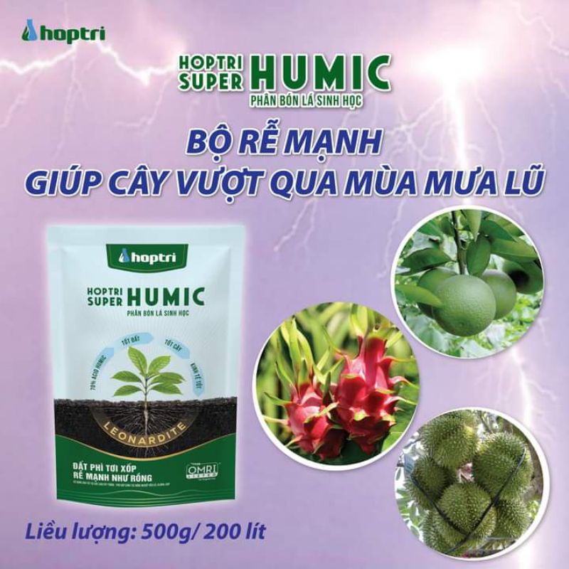 Phân bón Humic HỢP TRÍ SUPER HUMIC ra rễ cực mạnh dạng bột (gói 250 gam)