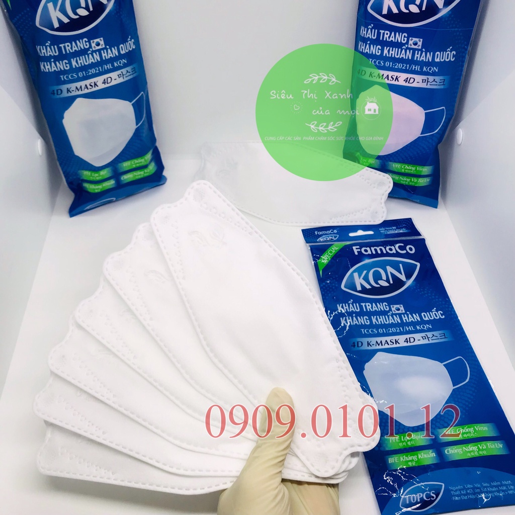 Khẩu trang 4d chính hãng KQN, kf94 mask cao cấp 4 lớp kháng khuẩn nẹp kẽm bịch 10 cái