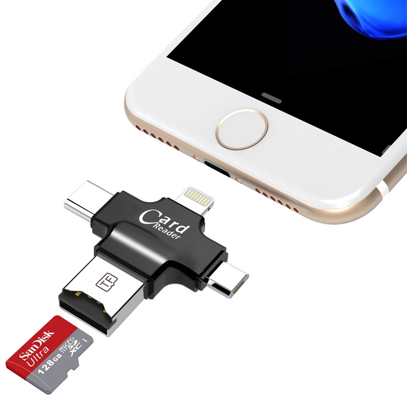 Đầu đọc thẻ nhớ đa năng 4 trong 1 loại C/Lightning/Micro USB/USB 2.0