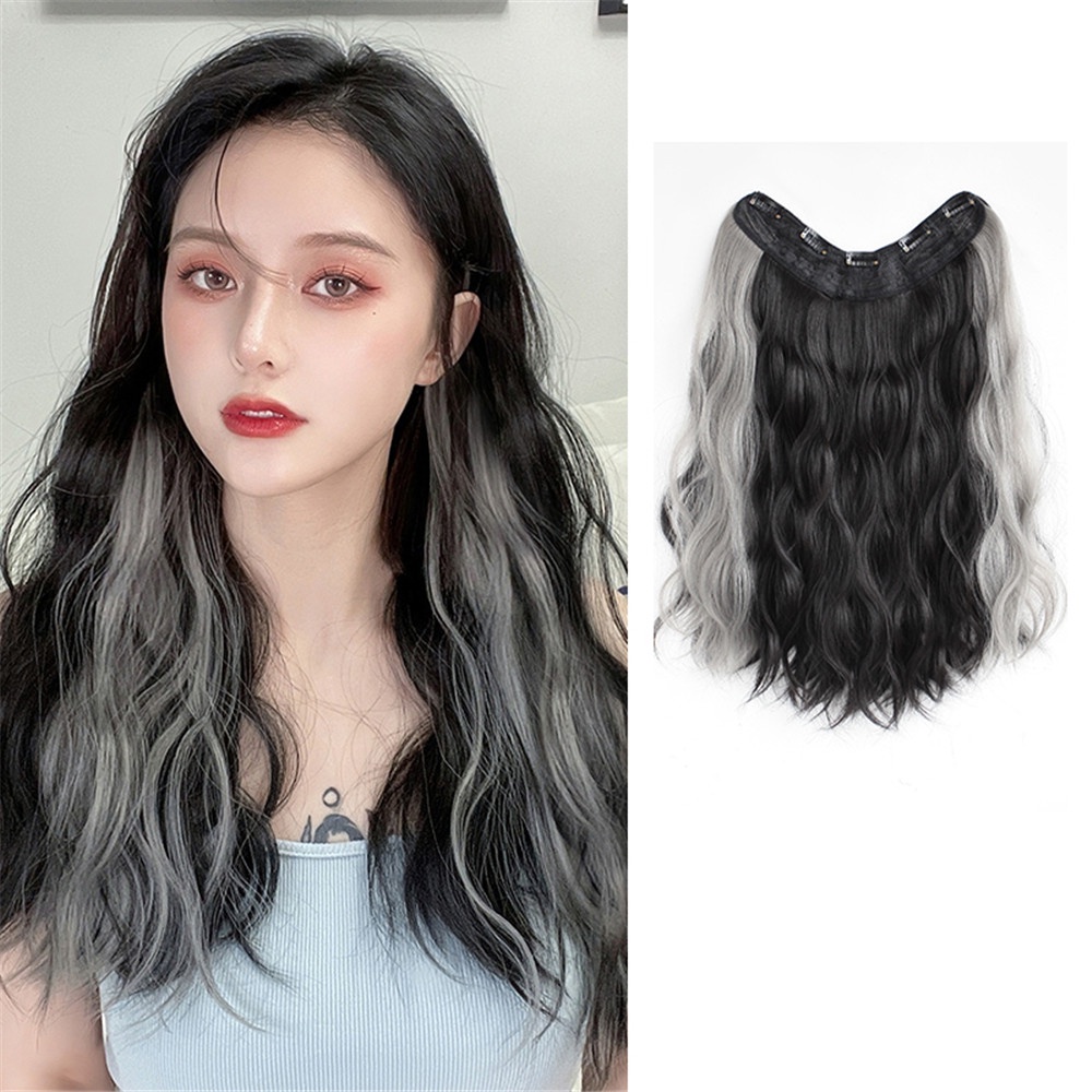 Bộ Tóc Giả Dài Xoăn Chữ U Vô Hình Tự Nhiên Kèm Tai Nhuộm Màu Thời Trang Cho Nữ