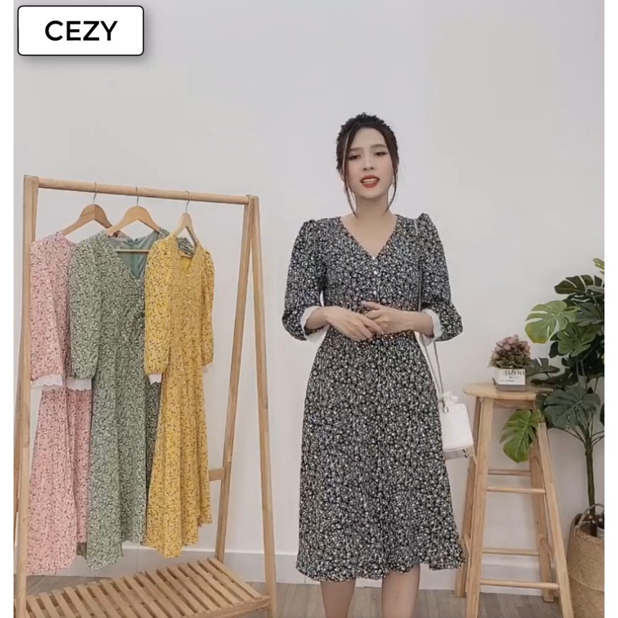 Đầm xòe hoa tay lỡ phối ren Cezy D57