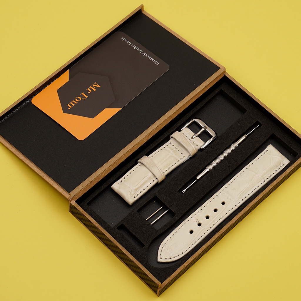 Dây Đồng Hồ Da Cá Sấu Bạch Tạng MrFour Full Size 12/14/16/18/19/20/21/22/24 | Crocodile Leather Watch Bands