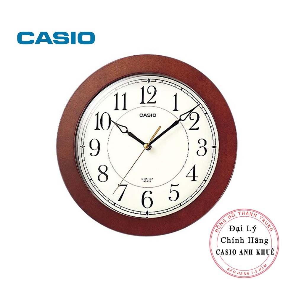Đồng hồ treo tường Casio IQ-126-5DF viền gỗ,  kim trôi im lặng