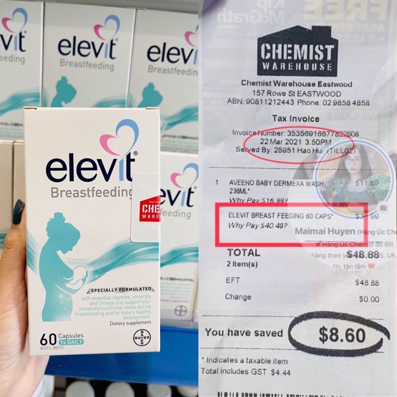 ELEVIT Sau Sinh Cho Con Bú BREASTFEEDING ÚC Hộp 60 Viên