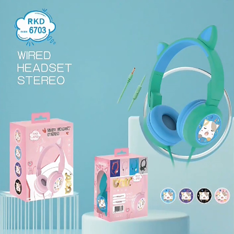 Tai Nghe Chụp Tai Hình Tai Mèo Dễ Thương Có Dây Kèm Mic Cho Máy Tính Bảng/Laptop/MP3