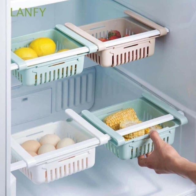 Khay rổ nhựa kéo co giãn đựng thực phẩm để tủ lạnh