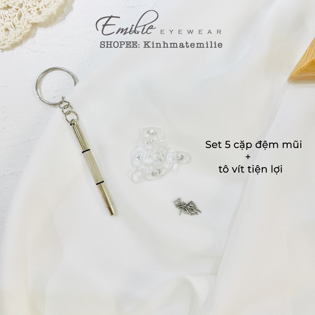 Set 5 cặp đệm đỡ mũi và ốc vặn kính tặng kèm tô vít tiện lợi Emilie eyewear