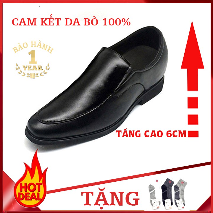Giày công sở nam tăng chiều cao 6cm da bò cao cấp bảo hành 12 tháng TH025CM