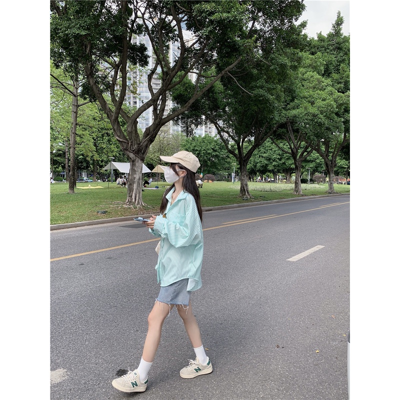 Sơ Mi Nữ Kẻ Sọc Dài Tay Phong Cách Hàn Quốc Kiểu Mới