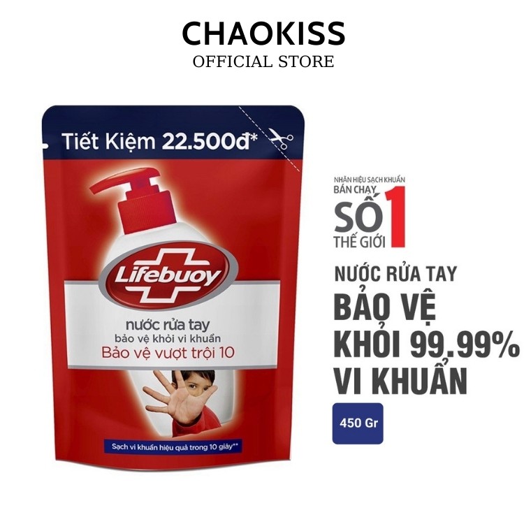 Nước rửa tay Lifebuoy bảo vệ khỏi vi khuẩn vượt trội túi 450gr