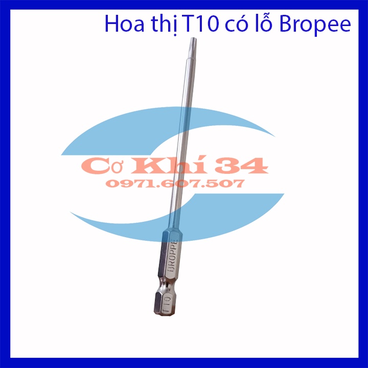 Mũi vít hoa thị T10 có lỗ chuôi lục giác dài 100mm hãng Broppe
