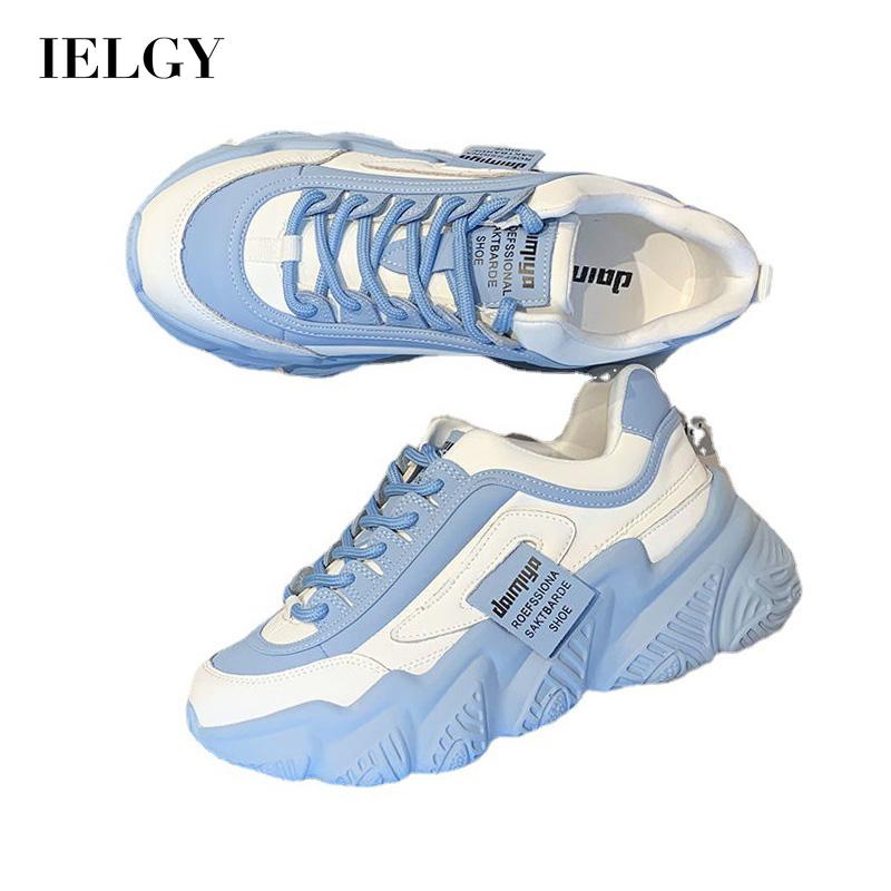 Đôi giày sneaker IELGY đế bằng màu xanh dương kiểu dây chéo thời trang