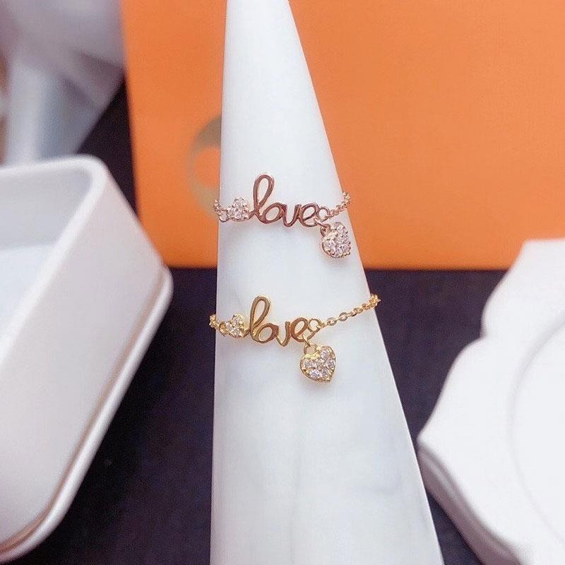 [tình yêu] nhẫn vàng hồng dát S925 bạc sterling hình chữ o dây chuyền trái tim nữ có thể điều chỉnhZZ