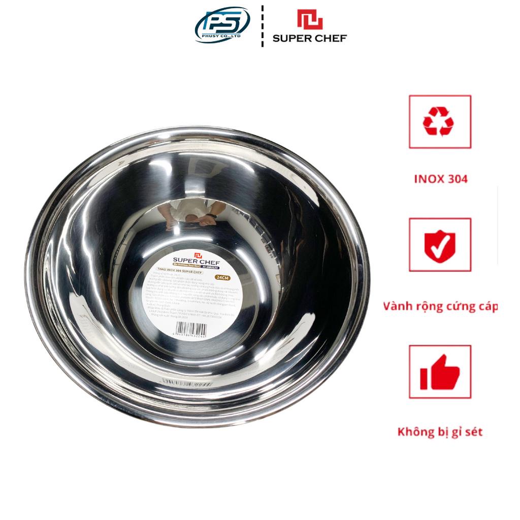 Thau inox 304 Dày, Thành Cao Có Vạch Đo Thể Tích Super Chef 21,24,27,30cm Sáng Bóng, Siêu Bền, Siêu Tiện Lợi SC-MB3224