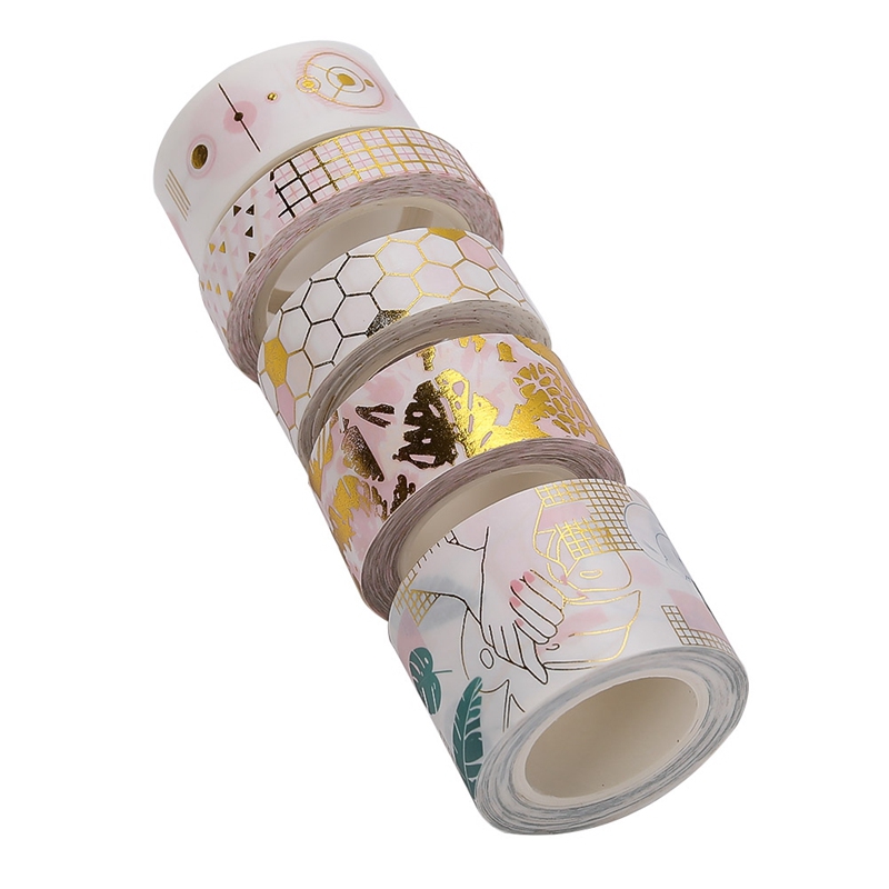 Cuộn Băng Keo Giấy Washi Màu Vàng / Bạc / Hồng Dài 5m Dùng Để Trang Trí Sổ Tay