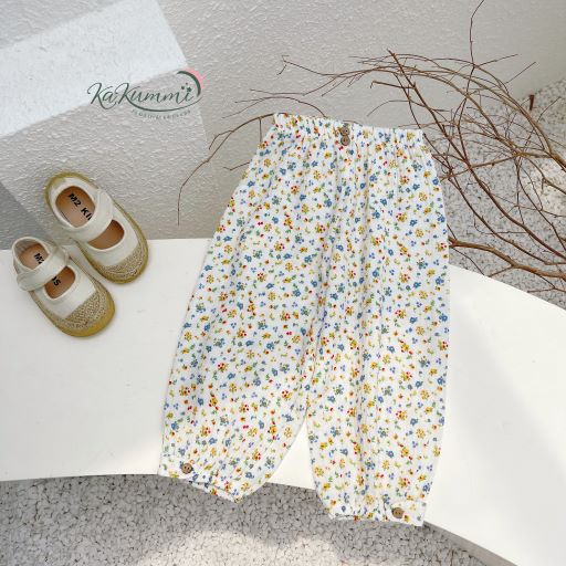 Quần bom xô muslin họa tiết cho bé, quần bom trẻ em bo chun 3QU128 Kakummi