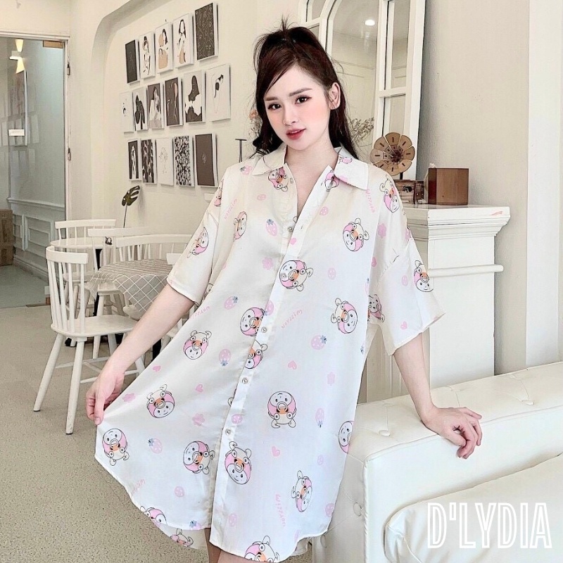 Váy ngủ sơ mi sexy dáng suông lụa satin cao cấp D'LYDIA DB06