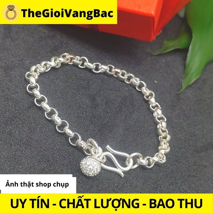 Lắc tay bạc mắc xích họa tiết quả cầu - Sản phẩm cho bé