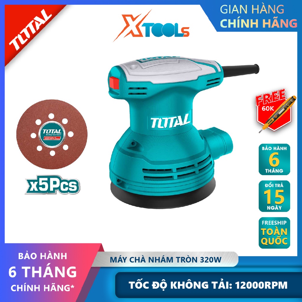 Máy chà nhám tròn 320w INGCO RS3208 - TOTAL TF2031256, đường kính đĩa 125mm, điện thế 220-240V, tặng 1 nhám và 1 bộ than